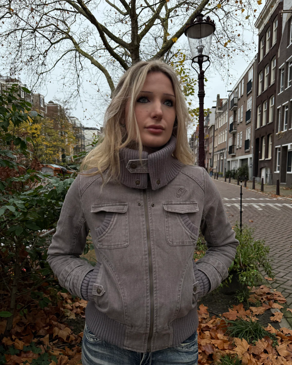Ribbed Collar Bomber Jacket