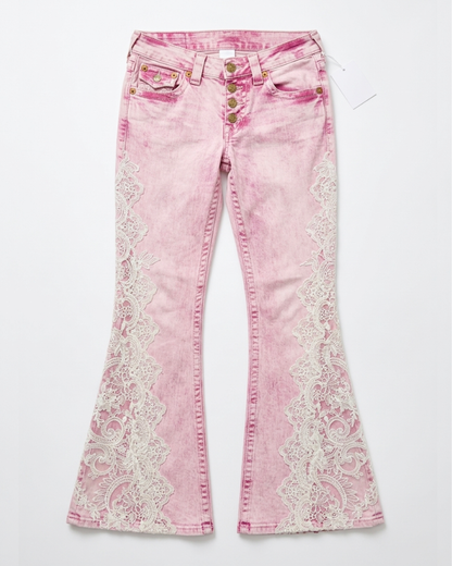 Pink Lace Flare Jeans