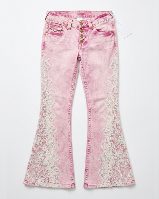 Pink Lace Flare Jeans