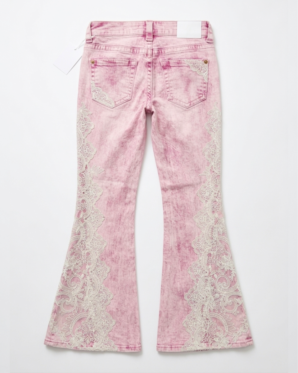 Pink Lace Flare Jeans