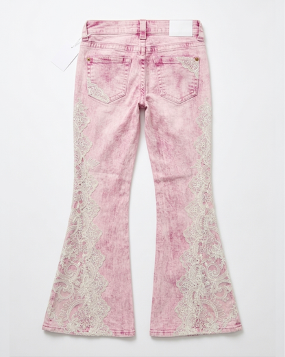 Pink Lace Flare Jeans