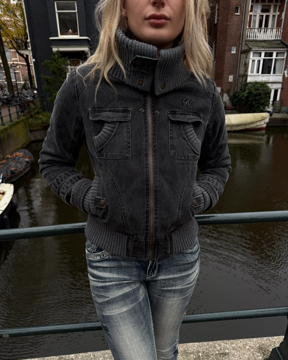 Ribbed Collar Bomber Jacket