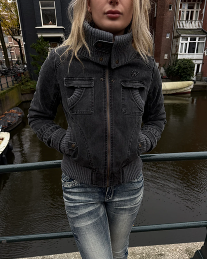 Ribbed Collar Bomber Jacket